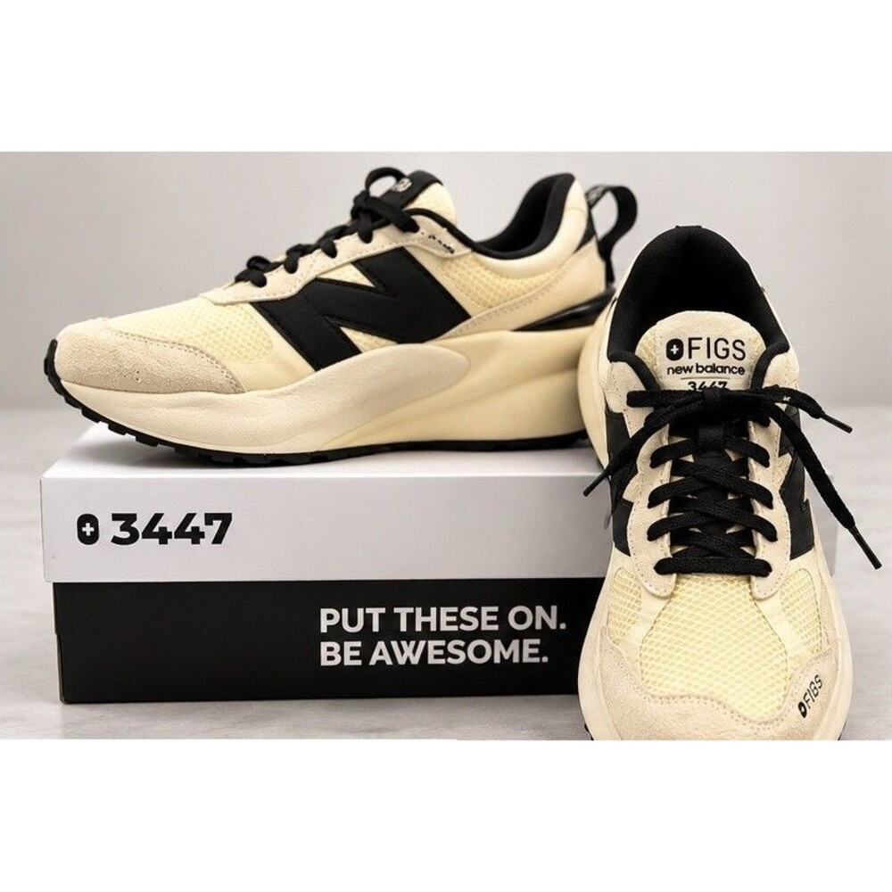 FIGS x New Balance 3447 Sneakers Womens 8 Cream Black Chunky Dad Shoes Retro